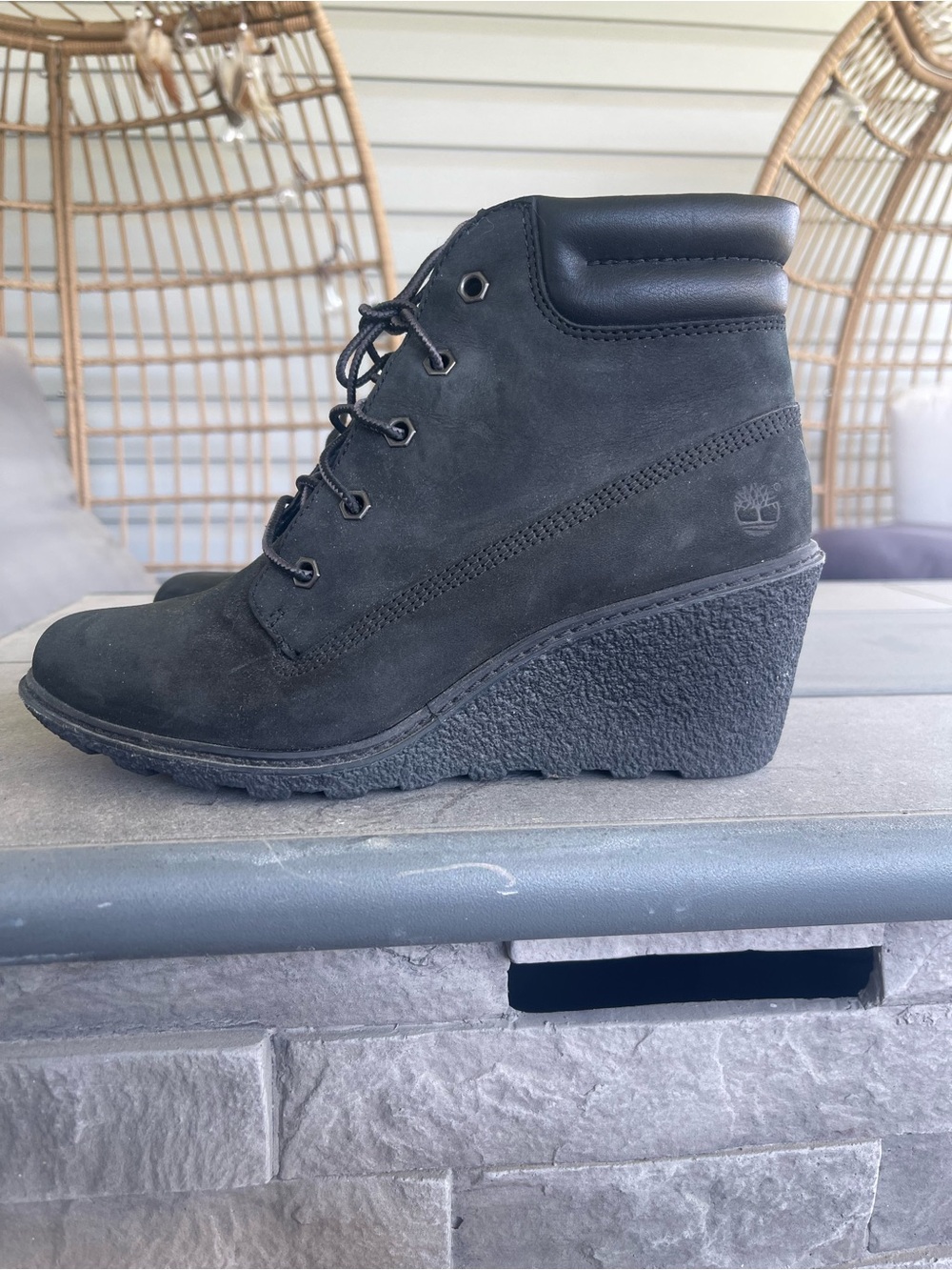 Timberland Black Nubuck Wedge Lace-Up Boots